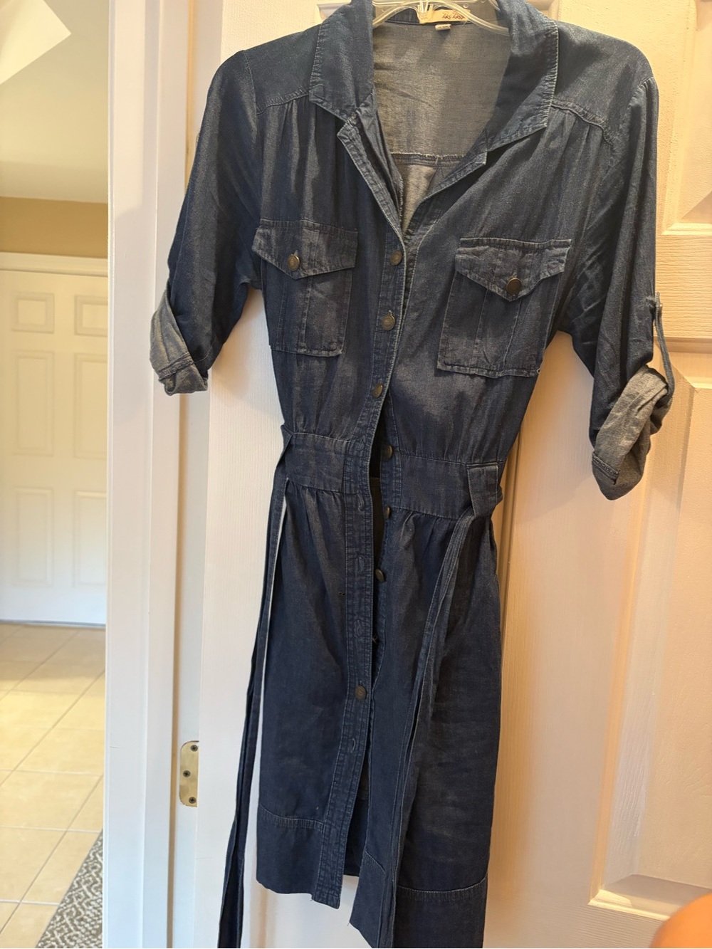 Denim Button-Front Shirt Dress - Dark Blue